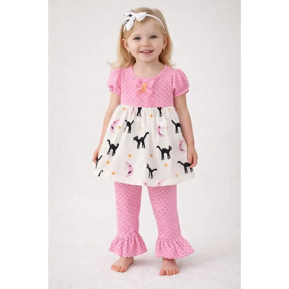 Eleanor Rose Girl's Size 3 Back Cat Halloween 2 Piece Outfit Ruffles Pants & Top